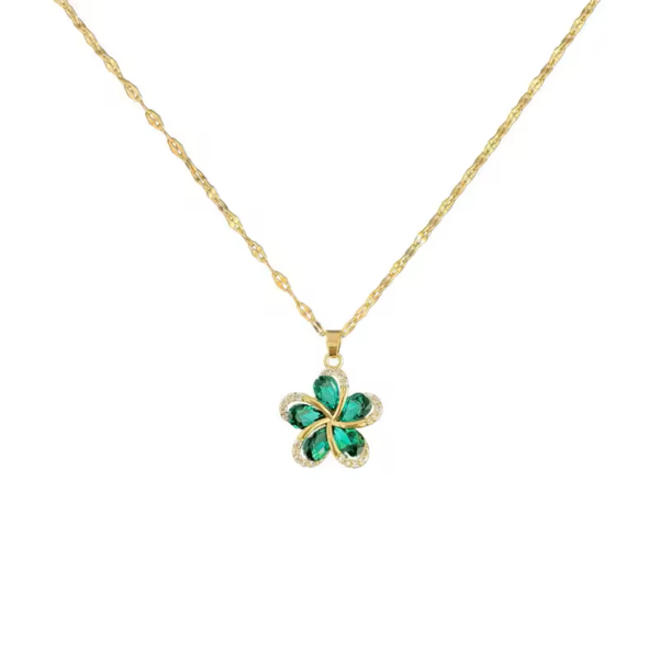 Colar Luxo Flor Princesa Esmeralda da Sorte em Aço Inoxidável